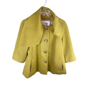 Tabitha by Anthropologie Olive Yellow Wool Blend XSmall Ascot Swing Coat